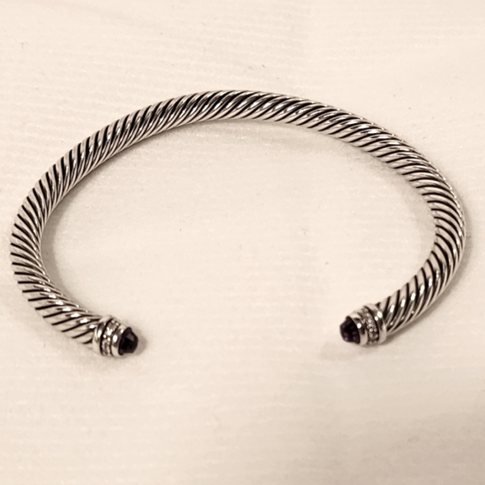 David Yurman Wire Bracelet Amethyst and Diamond 14k & 925 - Picture 4 of 13